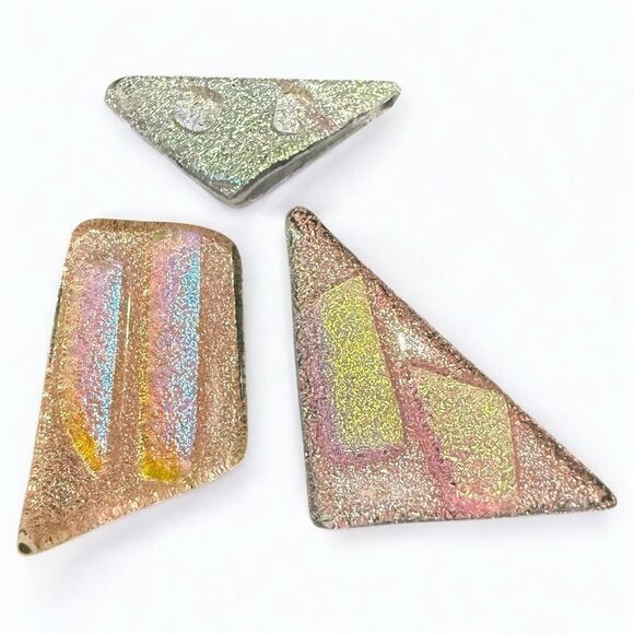 Set of 3 Dichroic Glass Triangle Cabochons – Iridescent Pink, Gold & Silver - Picture 1 of 17